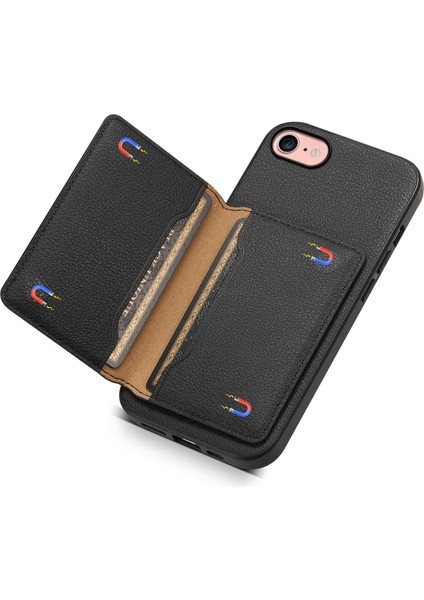 iPhone 7/8 Kılıf Pu Deri Kart Yuvaları Kickstand Koruyucu Kapak-Siyah (Yurt Dışından) fırsatları