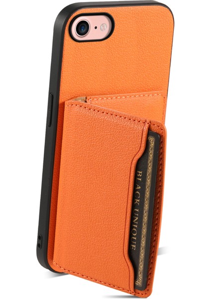 iPhone 7/8 Kılıf Pu Deri Kart Yuvaları Kickstand Koruyucu Kapak-Turuncu (Yurt Dışından) fiyatları