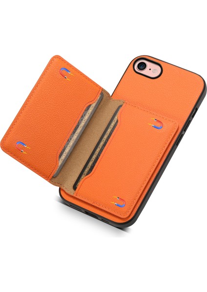 iPhone 7/8 Kılıf Pu Deri Kart Yuvaları Kickstand Koruyucu Kapak-Turuncu (Yurt Dışından) fırsatları