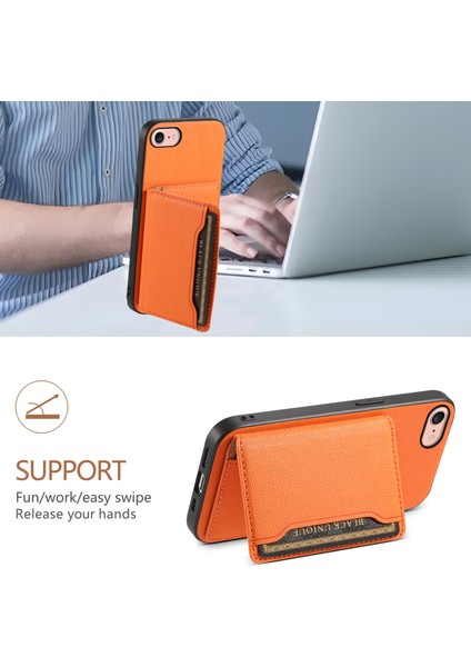 iPhone 7/8 Kılıf Pu Deri Kart Yuvaları Kickstand Koruyucu Kapak-Turuncu (Yurt Dışından) indirimleri