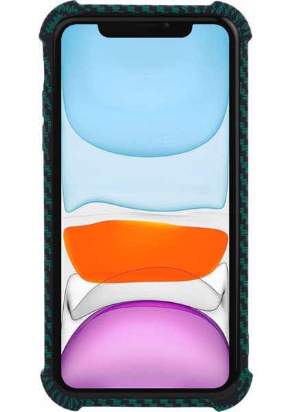 iPhone 11 Kılıfı Için Tpu+Silikon Karbon Fiber Dokulu Su Transfer Baskı Telefon Kapağı-Yeşil (Yurt Dışından)