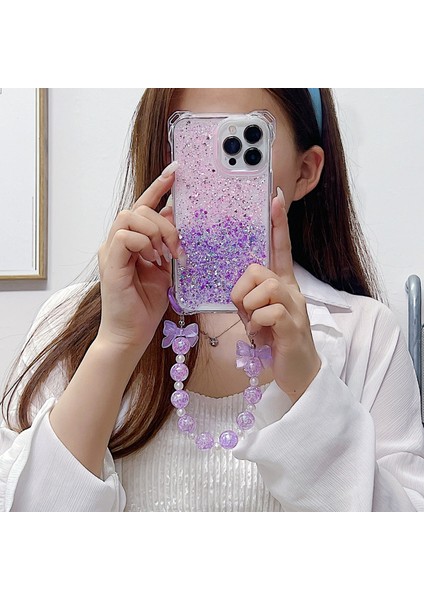 iPhone 14 Pro Için Kapak Tpu+Akrilik Düşmeyi Önleyen Gradyan El Zincirli Cep Telefonu Kılıfı-Pembe+Mor (Yurt Dışından)