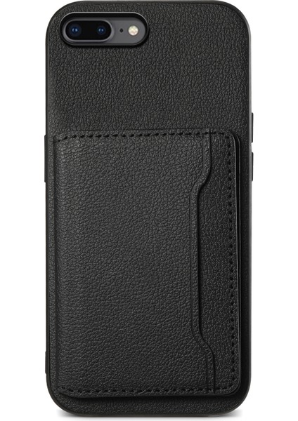 iPhone 7 Plus/8 Plus Kılıf Kart Yuvaları Için Pu Deri+Pc+Tpu Kickstand Telefon Kapağı-Siyah (Yurt Dışından)