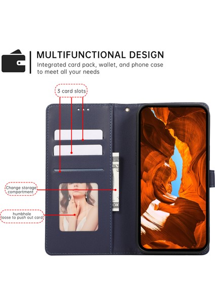 R20 iPhone 12/12 Pro Kılıf Folyo Pu Deri Ekleme Eşkenar Dörtgen Cüzdan Telefon Kapağı-Mavi (Yurt Dışından)