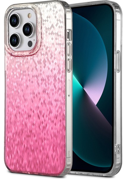 iPhone 13 Pro Kılıf Imd Sparkle Eşkenar Dörtgen Desenli Tpu+Pc Telefon Kapağı-Pembe (Yurt Dışından)