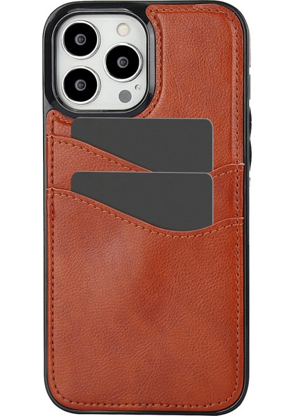iPhone 13 Pro Için Darbeye Dayanıklı Kılıf Kart Tutucu Pu+Tpu Telefon Kılıfı-Kahverengi (Yurt Dışından)