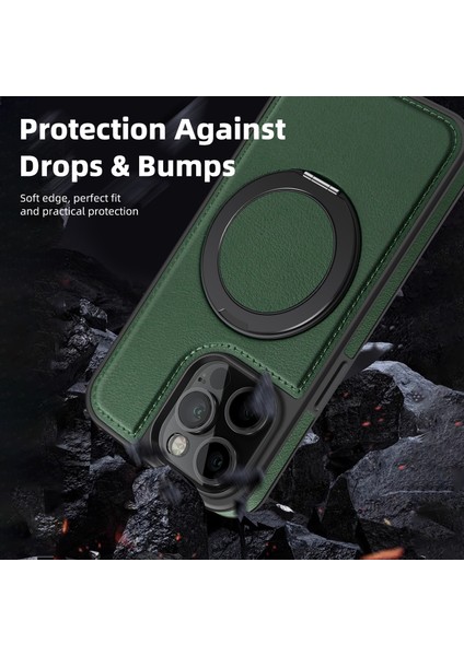 iPhone 13 Pro Kılıf Deri+Pc+Tpu Kickstand Telefon Kılıfı Magsafe ile Uyumlu-Koyu Yeşil (Yurt Dışından)