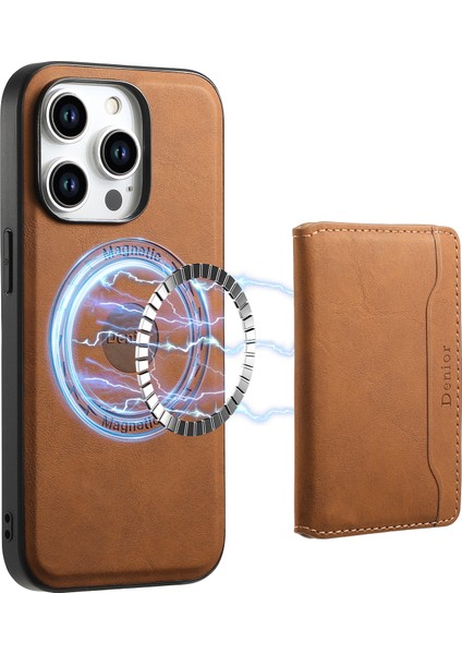 iPhone 15 Pro Kılıfları Için Deri+Tpu+Pc Telefon Kılıfı Magsafe-Brown ile Uyumlu (Yurt Dışından)