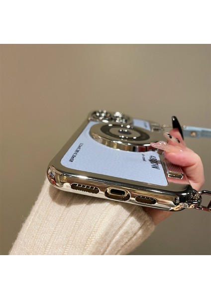 iPhone 13 Pro Max Için 6,7 Inç Kılıf Kamera Tasarımı Elektroliz Kaplama Deri + Kayışlı Tpu Kapak-Mavi (Yurt Dışından)