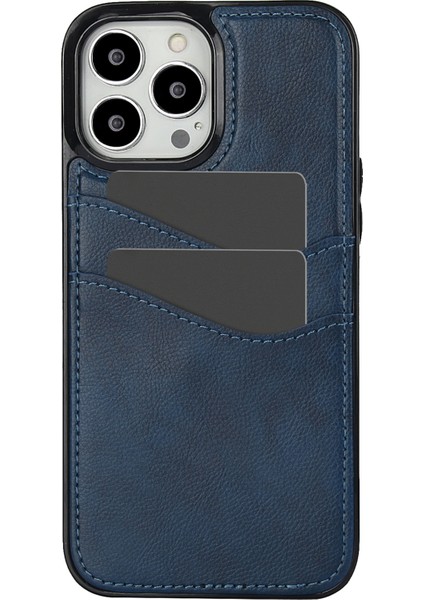 iPhone 13 Pro Için Darbeye Dayanıklı Kılıf Kart Tutucu Pu+Tpu Telefon Kılıfı-Mavi (Yurt Dışından)