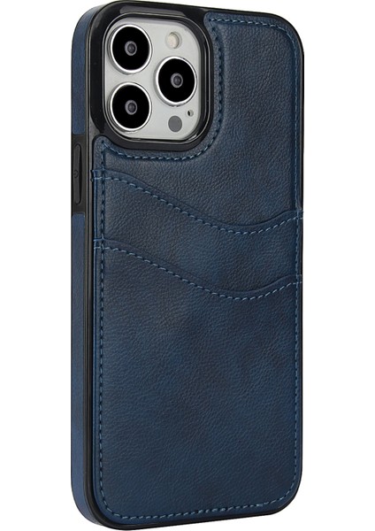 iPhone 13 Pro Için Darbeye Dayanıklı Kılıf Kart Tutucu Pu+Tpu Telefon Kılıfı-Mavi (Yurt Dışından)