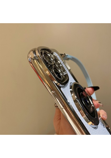 iPhone 13 Pro Max Için 6.7 Inç Kılıf Kamera Tasarımı Elektroliz Kaplama Deri + Kayışlı Tpu Kapak - Yeşil (Yurt Dışından)