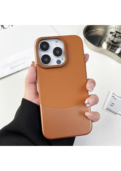 iPhone 12 Pro Max Için Darbeye Dayanıklı Kılıf Nappa Texture Pu+Pc Ince Telefon Kapağı-Kahverengi (Yurt Dışından)