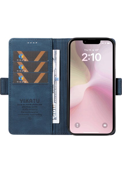 iPhone SE(2024) Kılıf Skin-Touch Deri Standlı Kart Yuvaları Telefon Kapağı-Mavi (Yurt Dışından)
