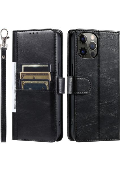 iPhone 11 Pro Kılıf Pu Deri+Tpu 6 Kart Yuvalı Standlı Telefon Kılıfı-Siyah (Yurt Dışından)