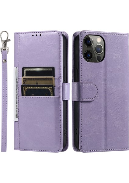 iPhone 11 Pro Kılıf Pu Deri+Tpu Standlı Telefon Kapağı 6 Kart Yuvalı-Mor (Yurt Dışından)