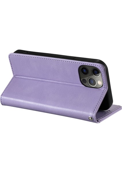 iPhone 11 Pro Kılıf Pu Deri+Tpu Standlı Telefon Kapağı 6 Kart Yuvalı-Mor (Yurt Dışından)