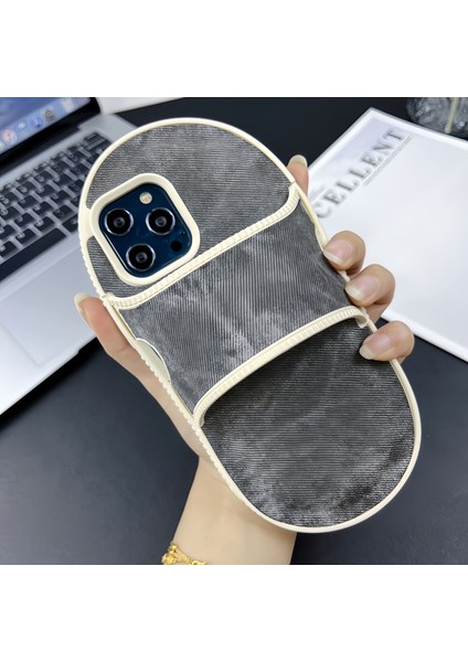iPhone 12 Için 6.1 Inç/12 Pro 6.1 Inç Kılıf Tpu Denim Terlik Tasarım Ayna Fonksiyonlu Telefon Kapağı-Siyah (Yurt Dışından)