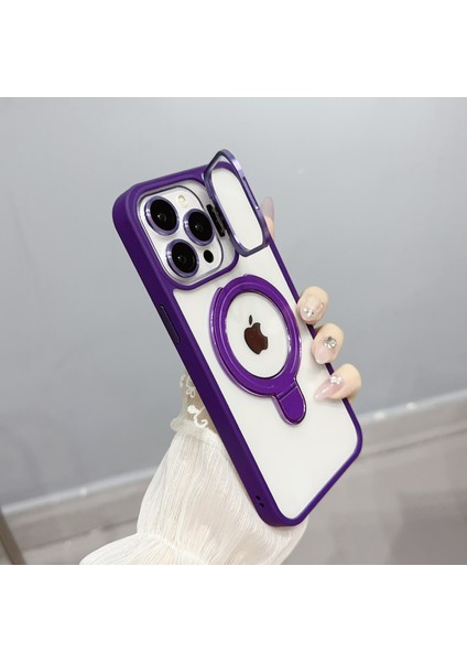 iPhone 13 Pro Için Manyetik Telefon Kılıfı Akrilik+Tpu 2 Destekli Kapak-Koyu Mor (Yurt Dışından)