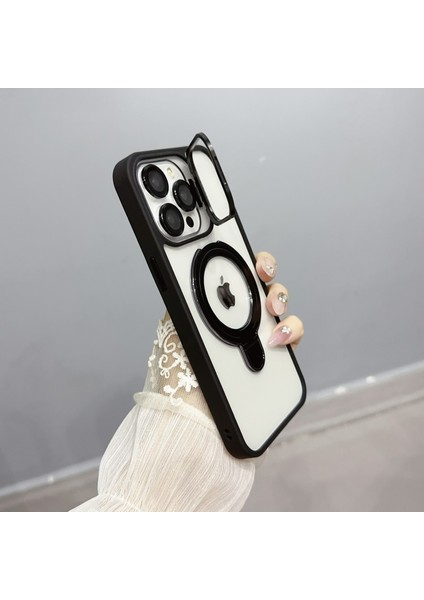 iPhone 13 Pro Için Manyetik Telefon Kılıfı Akrilik+Tpu 2 Destekli Kapak-Siyah (Yurt Dışından)