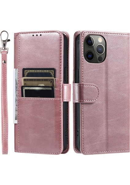 iPhone 11 Pro Için Kılıf Pu Deri+Tpu 6 Kart Yuvalı Standlı Telefon Kapağı-Gül Altın (Yurt Dışından)
