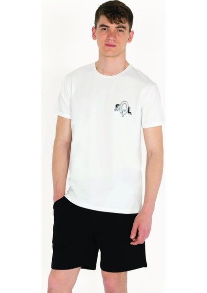 Slimfit Sql Baskılı Beyaz Erkek T-Shirt