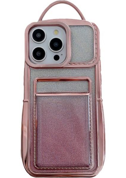 iPhone 13 Pro Max Kılıf Simli Yüzey Kart Yuvası Tpu Telefon Kapağı-Pembe (Yurt Dışından)