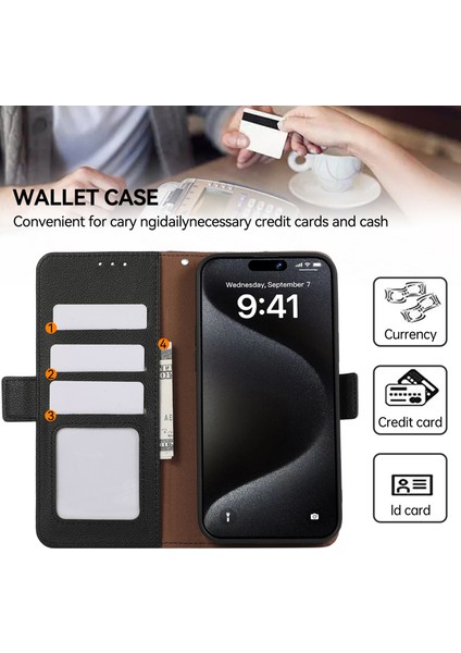 iPhone 15 Pro Için Rfıd Engelleme Kılıfı Litchi Dokulu Deri Cüzdan Telefon Kılıfı-Siyah (Yurt Dışından) indirimleri