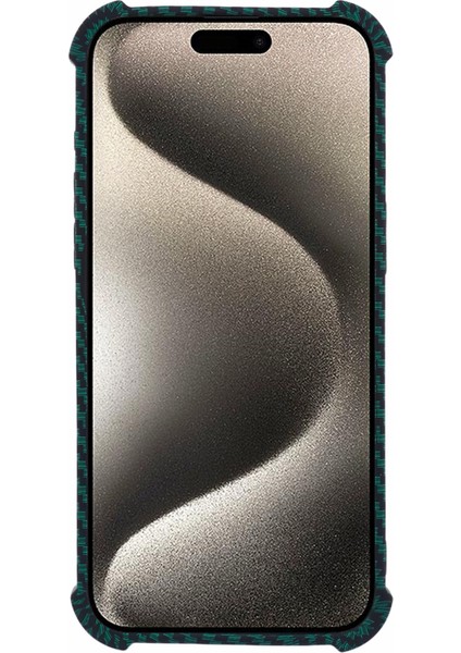 iPhone 15 Pro Karbon Fiber Dokulu Telefon Kılıfı Tpu+Silikon Kapak-Yeşil (Yurt Dışından)