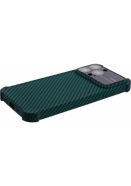 iPhone 15 Pro Karbon Fiber Dokulu Telefon Kılıfı Tpu+Silikon Kapak-Yeşil (Yurt Dışından)