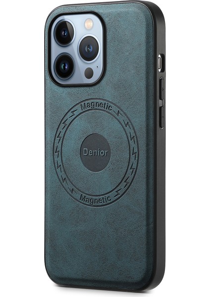 iPhone 13 Pro Kılıf Retro Deri+Pc+Tpu Manyetik Telefon Kılıfı-Mavi (Yurt Dışından)