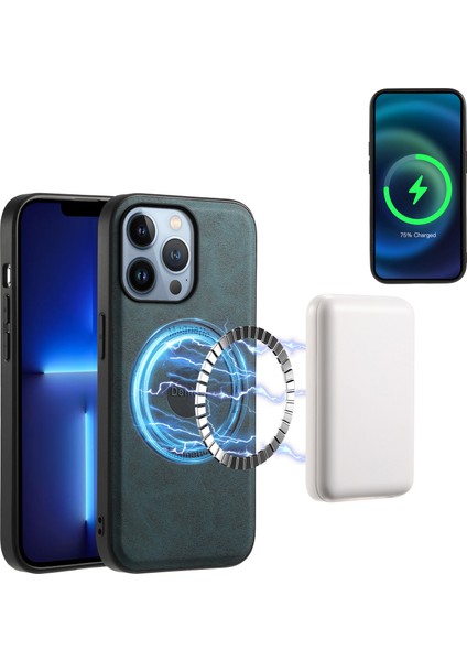 iPhone 13 Pro Kılıf Retro Deri+Pc+Tpu Manyetik Telefon Kılıfı-Mavi (Yurt Dışından)