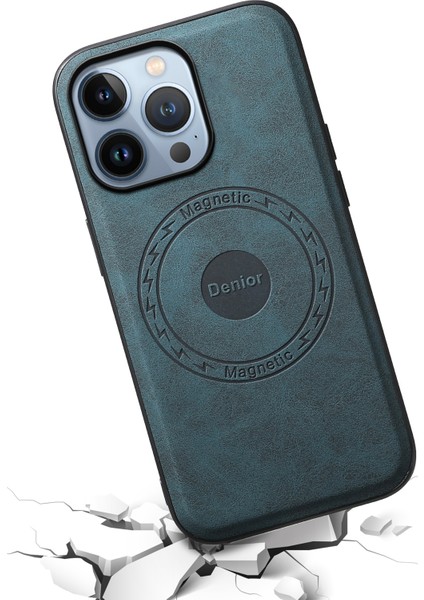 iPhone 13 Pro Kılıf Retro Deri+Pc+Tpu Manyetik Telefon Kılıfı-Mavi (Yurt Dışından)