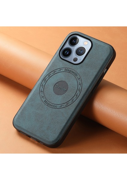 iPhone 13 Pro Kılıf Retro Deri+Pc+Tpu Manyetik Telefon Kılıfı-Mavi (Yurt Dışından)