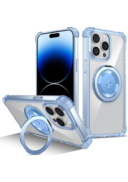 iPhone 14 Pro Için Kılıf Döner Halka Çubuğu Tpu+Pc Telefon Kapağı-Şeffaf Mavi (Yurt Dışından)