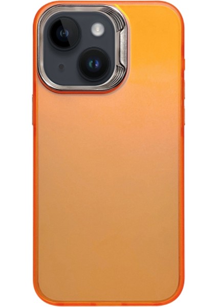 iPhone 15 Plus Gradyan Kılıf Elektro Kaplama Lens Çerçevesi Lazer Efektli Pc+Tpu Telefon Kapağı-Turuncu (Yurt Dışından)