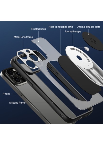 iPhone 13 Pro Max Için Kılıf Grafen Isı Dağılımı Kickstand Telefon Kılıfı Aromaterapi Tabletli-Gümüş (Yurt Dışından)
