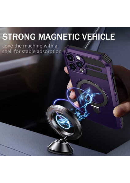 iPhone 12 Pro Max Için Manyetik Destekli Kılıf Pc+Tpu Telefon Kapağı-Mor (Yurt Dışından)