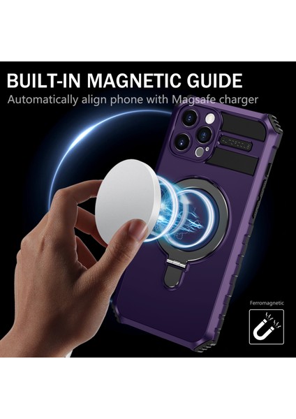 iPhone 12 Pro Max Için Manyetik Destekli Kılıf Pc+Tpu Telefon Kapağı-Mor (Yurt Dışından)