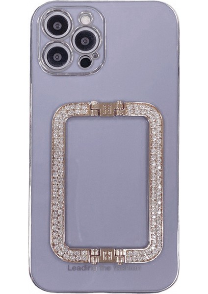 iPhone 12 Pro Için 6.1 Inç Kapak Parlak Rhinestone Kickstand Darbeye Dayanıklı Tpu Telefon Kılıfı-Mor (Yurt Dışından)
