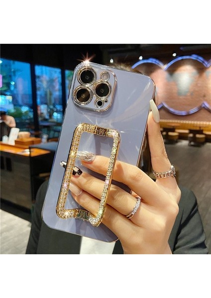 iPhone 12 Pro Için 6.1 Inç Kapak Parlak Rhinestone Kickstand Darbeye Dayanıklı Tpu Telefon Kılıfı-Mor (Yurt Dışından) fiyatları