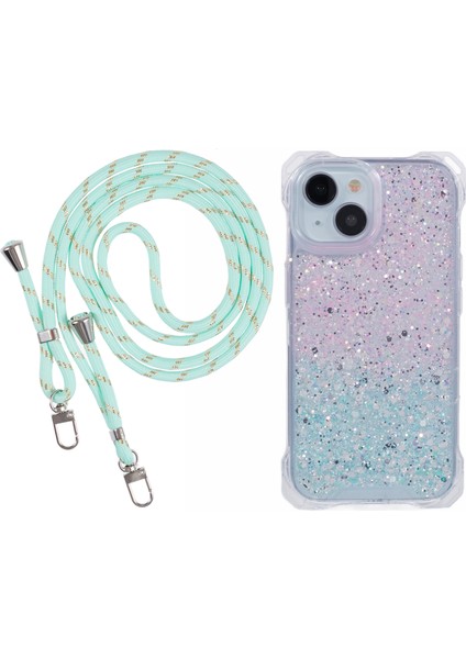 iPhone 14 Için Darbeye Dayanıklı Kılıf Tpu+Akrilik Telefon Arka Kapak Askılı Çift Renkli Degrade Tasarım-Pembe+Yeşil (Yurt Dışından)