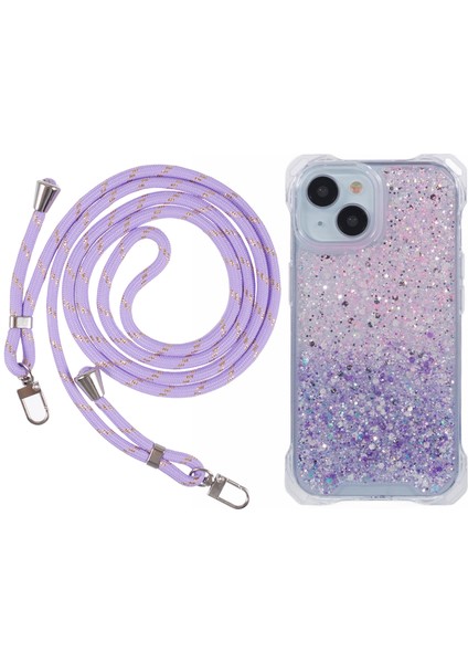 iPhone 14 Için Darbeye Dayanıklı Kılıf Tpu+Akrilik Telefon Arka Kapak Askılı Çift Renkli Degrade Tasarım-Pembe+Mor (Yurt Dışından)