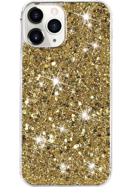 iPhone 11 Pro Için Kapak Sparkle Payetler Epoksi Darbeye Dayanıklı Tpu Telefon Kılıfı-Altın (Yurt Dışından)