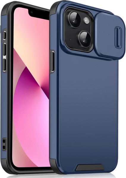 iPhone 13 Mini Için 5.4 Inç Cep Telefonu Kılıfı Pc+Tpu Kabuk, Kaydırmalı Kamera Kapağı-Mavi (Yurt Dışından)