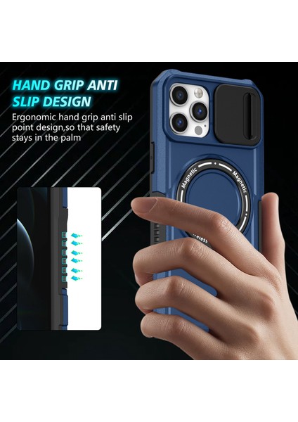 iPhone 12 Pro Max Için 6,7 Inç Manyetik Telefon Kılıfı Pc+Tpu Kapaklı, Slayt Kamera Kapaklı-Safir (Yurt Dışından)