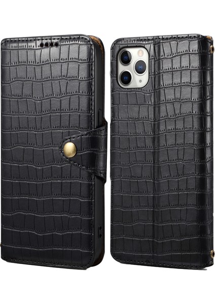 iPhone 11 Pro Max Için Manyetik Telefon Kılıfı Pu Deri Manyetik Toka Cüzdan Kapağı-Siyah (Yurt Dışından)