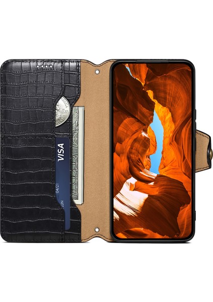 iPhone 11 Pro Max Için Manyetik Telefon Kılıfı Pu Deri Manyetik Toka Cüzdan Kapağı-Siyah (Yurt Dışından)