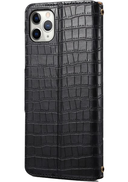 iPhone 11 Pro Max Için Manyetik Telefon Kılıfı Pu Deri Manyetik Toka Cüzdan Kapağı-Siyah (Yurt Dışından)