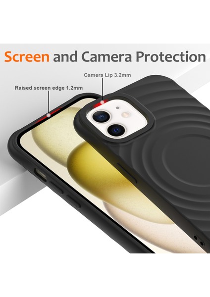 iPhone 12 Mini Manyetik Kılıf Askılı Su Dalgalı Dokulu Sıvı Silikon Telefon Kapağı-Siyah (Yurt Dışından)